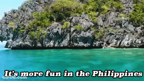 A Picture Of A Tropical Island With The Words " It 'S More Fun In The Philippines " Below It GIF