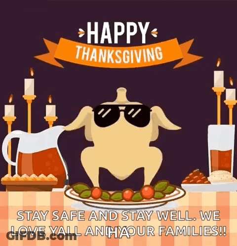 A Picture Of A Turkey Wearing Sunglasses With The Words Happy Thanksgiving On The Bottom GIF
