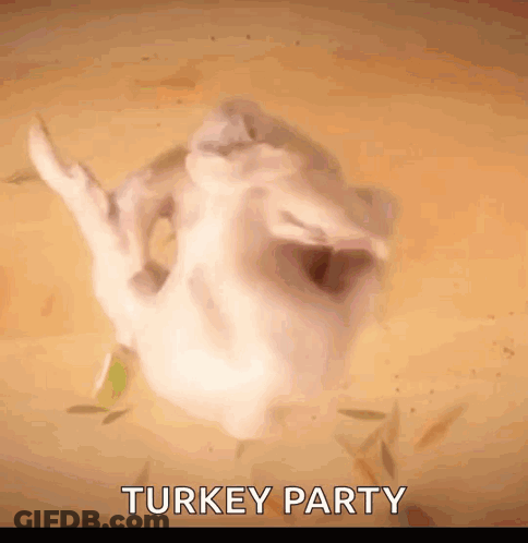 A Picture Of A Turkey With The Words " Turkey Party " Below It GIF