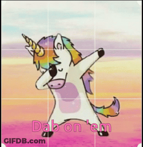 A Picture Of A Unicorn Dancing With The Words Dab On Em Written Below It GIF