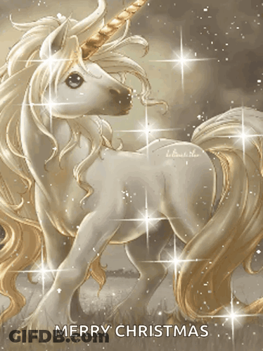 A Picture Of A Unicorn With The Words Merry Christmas On It GIF