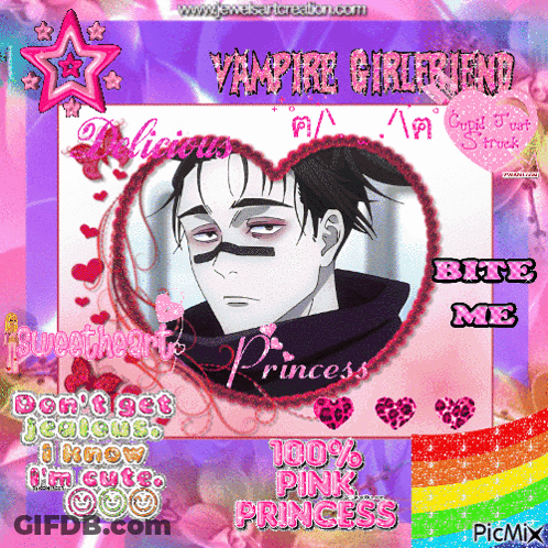 A Picture Of A Vampire Girlfriend With A Heart Shaped Frame Around It GIF