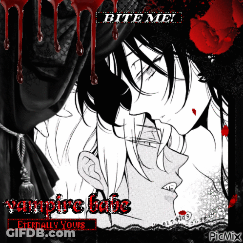 A Picture Of A Vampire With The Words Bite Me Vampire Babe Eternally Yours On It GIF