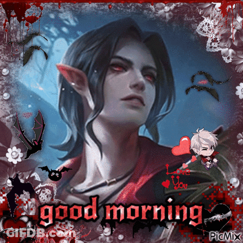 A Picture Of A Vampire With The Words Good Morning GIF