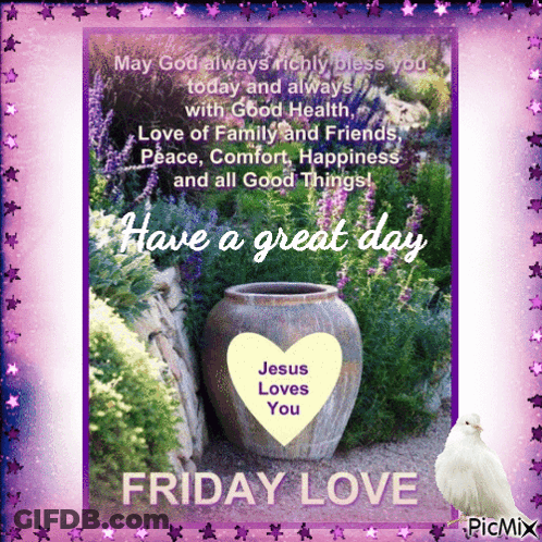 A Picture Of A Vase With A Heart On It That Says " Jesus Loves You " GIF