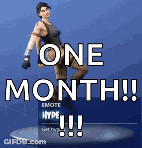 A Picture Of A Video Game Character That Says One Month On It GIF