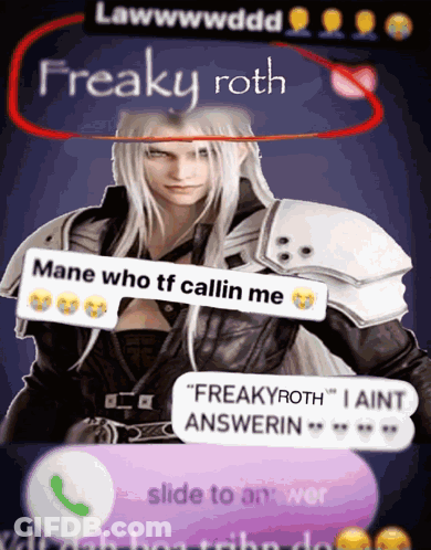A Picture Of A Video Game Character With The Name Freaky Roth On The Top GIF