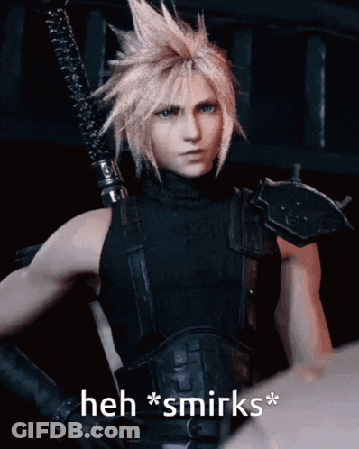A Picture Of A Video Game Character With The Words Heh * Smirks * On The Bottom GIF