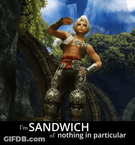 A Picture Of A Video Game Character With The Words I 'M Sandwich Of Nothing In Particular On The Bottom GIF