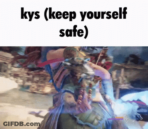 A Picture Of A Video Game Character With The Words Kys ( Keep Yourself Safe ) GIF