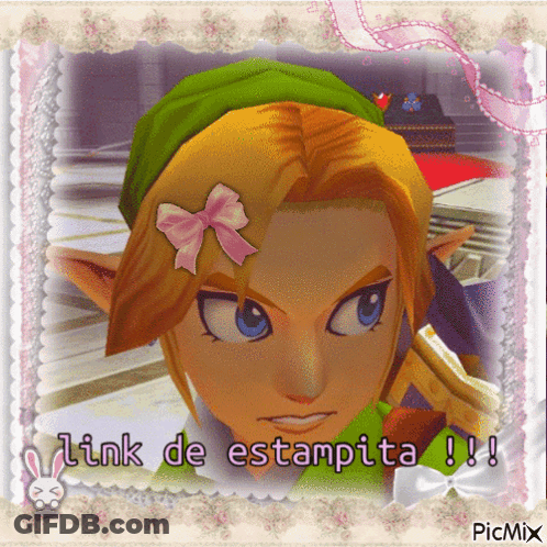 A Picture Of A Video Game Character With The Words Link De Estapita Written Below It GIF