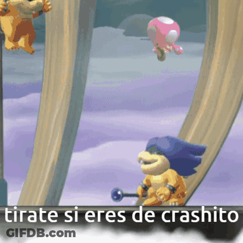 A Picture Of A Video Game Character With The Words Tirate Si Eres De Crashito On The Bottom GIF