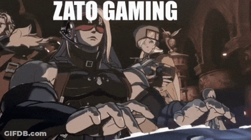 A Picture Of A Video Game Character With The Words " Zato Gaming " In White Letters GIF