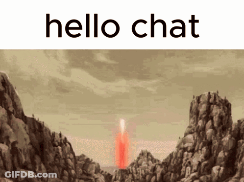 A Picture Of A Volcano With The Words Hello Chat On The Bottom GIF