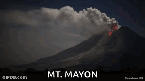 A Picture Of A Volcano With The Words Mt. Mayon On The Bottom GIF