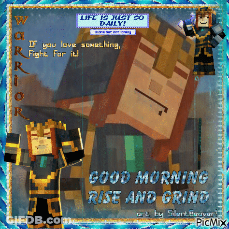 A Picture Of A Warrior With The Words Good Morning Rise And Grind On The Bottom GIF