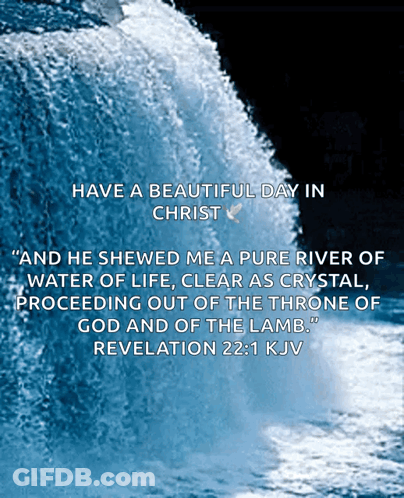 A Picture Of A Waterfall With A Quote From Revelation 22 1 Kjv GIF