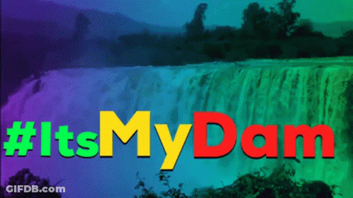 A Picture Of A Waterfall With The Words " Itsmydam " In The Foreground GIF