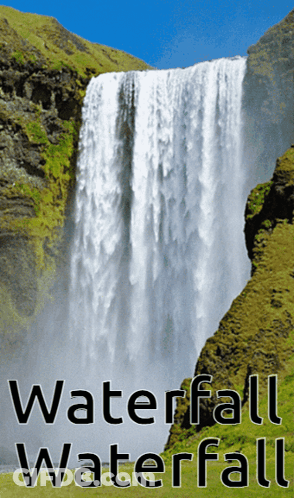 A Picture Of A Waterfall With The Words Waterfall Waterfall GIF