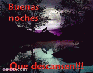 A Picture Of A Wolf Howling At The Moon Says Buenas Noches GIF