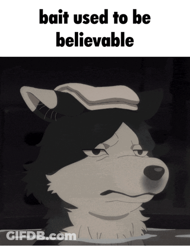 A Picture Of A Wolf With A Towel On Its Head And The Words Bait Used To Be Believable Below It GIF