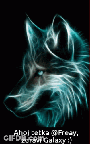 A Picture Of A Wolf With The Words Ahoj Tetka @ Freak Zdraví Galaxy Below It GIF