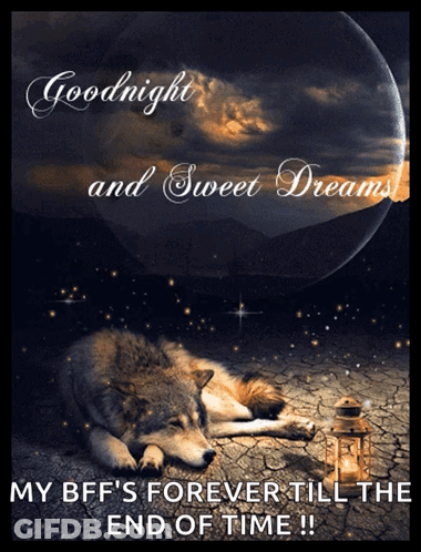 A Picture Of A Wolf With The Words " Goodnight And Sweet Dreams " On It GIF