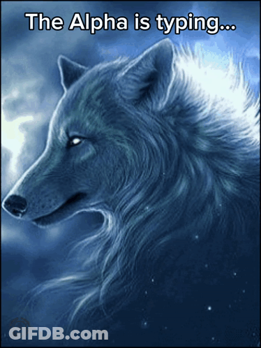 A Picture Of A Wolf With The Words The Alpha Is Typing Below It GIF