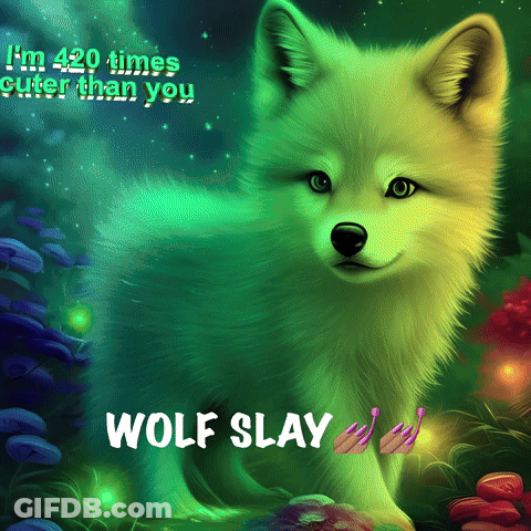 A Picture Of A Wolf With The Words " Wolf Slay " On The Bottom GIF