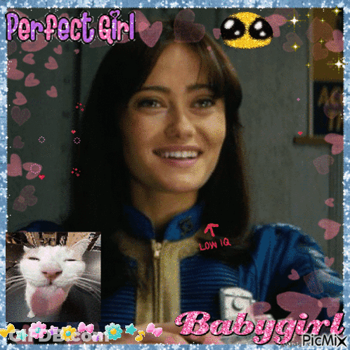 A Picture Of A Woman And A Cat With The Caption Perfect Girl Babygirl GIF