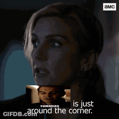 Woman And Man Pictures With Yummers Just Around Corner GIF
