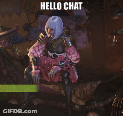 A Picture Of A Woman And A Squirrel With The Words Hello Chat On The Bottom GIF