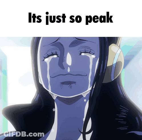 A Picture Of A Woman Crying With The Words It 'S Just So Peak GIF