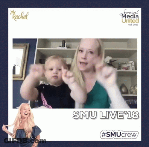 A Picture Of A Woman Holding A Baby With Smu Live 18 Written On The Bottom GIF