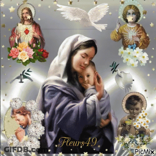 A Picture Of A Woman Holding A Baby With The Words Fleurs49 At The Top GIF