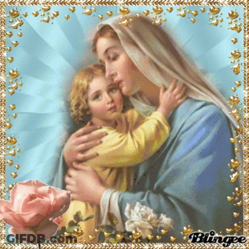 A Picture Of A Woman Holding A Child With The Word Blingee On The Bottom Right GIF