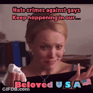 A Picture Of A Woman Holding A Napkin That Says " Hate Crimes Against Gays Keep Happening In Our Beloved Usa " GIF
