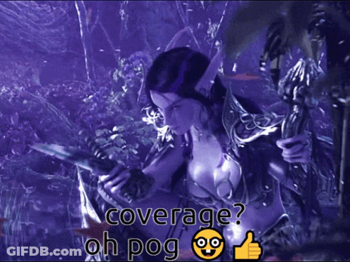 A Picture Of A Woman Holding A Sword With The Caption Coverage Oh Pog GIF