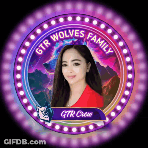 A Picture Of A Woman In A Circle With The Words Gtr Wolves Family GIF