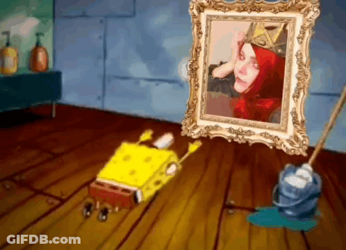 A Picture Of A Woman In A Crown Is In A Picture Frame Next To Spongebob GIF