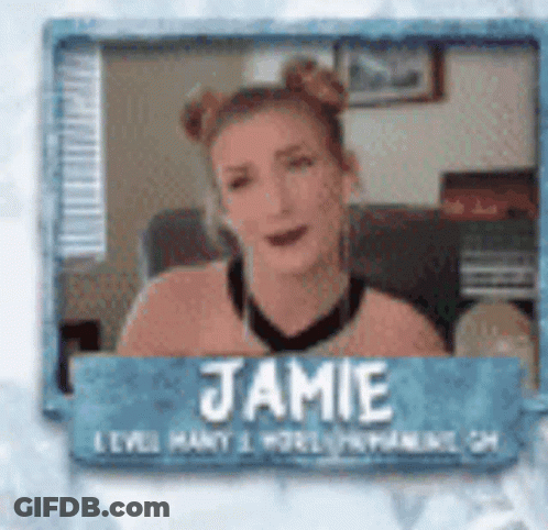 A Picture Of A Woman In A Frame With The Name Jamie On It GIF