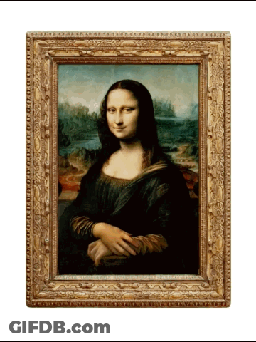 A Picture Of A Woman In A Gold Frame With A White Background GIF