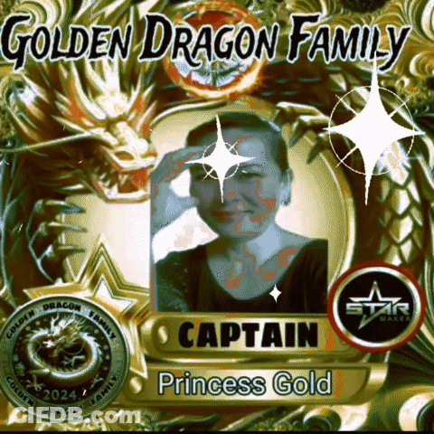A Picture Of A Woman Named Captain Princess Gold From The Golden Dragon Family GIF