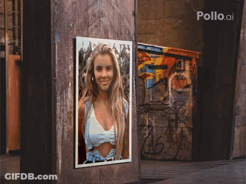 A Picture Of A Woman On A Wall With The Word Pollo.ai On The Bottom Right GIF