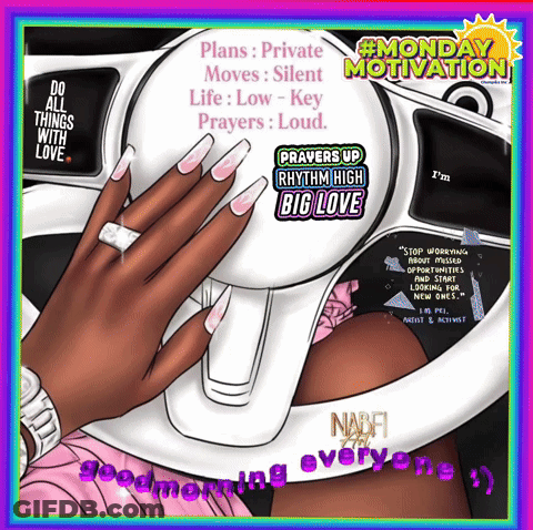 A Picture Of A Woman 'S Hand Holding A Steering Wheel That Says Monday Motivations GIF