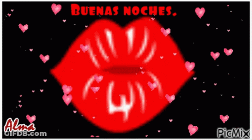 A Picture Of A Woman 'S Red Lips With The Words Buenas Noches GIF