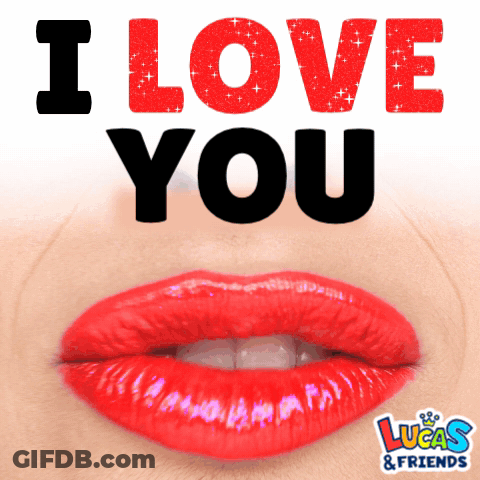 A Picture Of A Woman 'S Red Lips With The Words " I Love You " Above Them GIF
