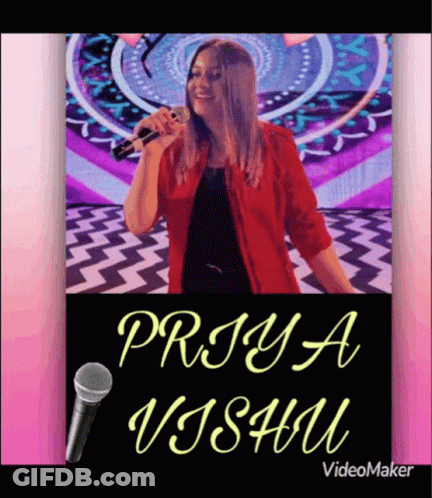 A Picture Of A Woman Singing Into A Microphone With The Name Priya Vishu GIF