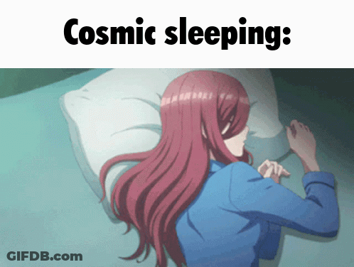 A Picture Of A Woman Sleeping With The Words Cosmic Sleeping Below Her GIF