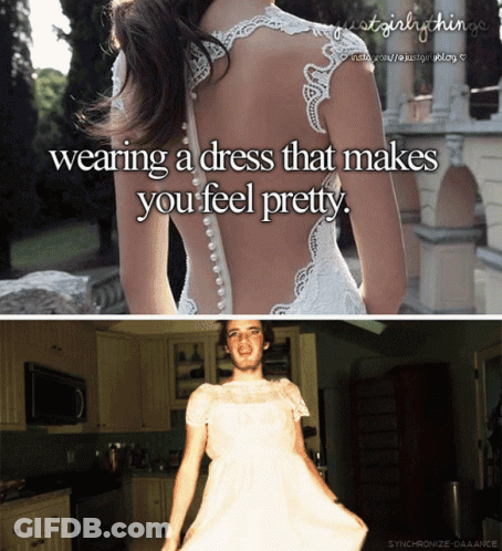 A Picture Of A Woman Wearing A Dress That Makes Her Feel Pretty GIF